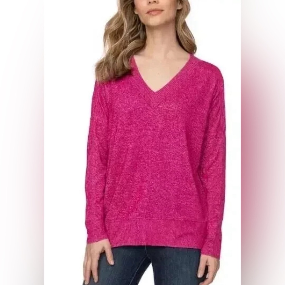 Buffalo David Bitton Women's Pullover Super Soft Cozy V Neck Sweater Pink XL